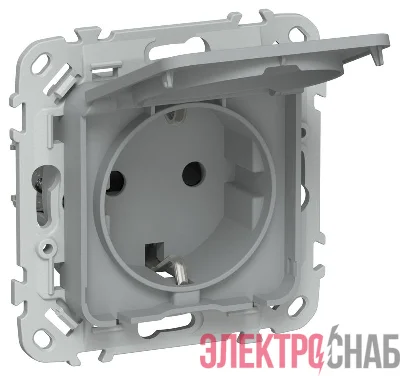 Розетка СП FLITE РСшкр11-1-44-ФлС 16А IP44 с заземл. с защ. шторками и крышкой безвинтовое крепление механизм сер. IEK FI-R16-16-1-44-K03