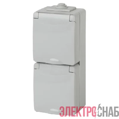 Розетка 2-м ОП Эра Эксперт 11-2608-03 16А IP65 верт. 250В 2х2P+E защ. шторки сер. Эра Б0036003