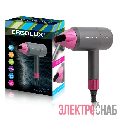 Фен 1200 Вт 220-240В ELX-HD09-C08 сер./роз. Ergolux 15207