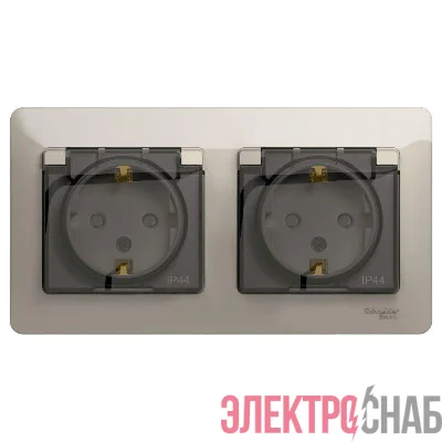 Розетка 2-м СП 2мод. Glossa 16А IP44 с заземл. защ. шторки в сборе молоч. SE GSL000947