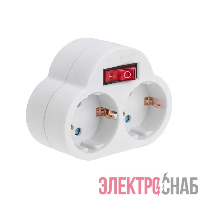 Разветвитель 2-м 16А с выключателем с заземл. защ. шторки бел. Rexant 11-1085