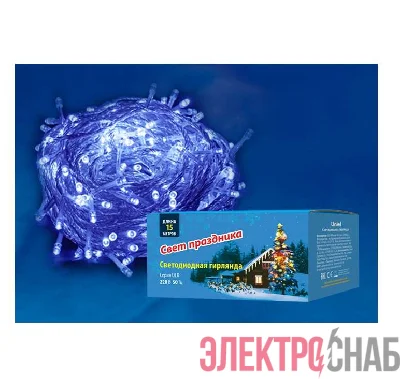 Гирлянда светодиодная ULD-S1500-100/DTA BLUE IP20 15м с контроллером 100 светодиодов син. провод прозр. Uniel UL-00005255