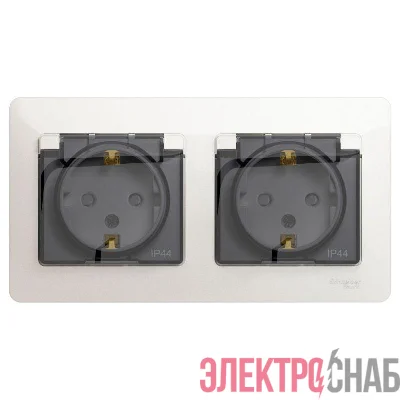 Розетка 2-м СП 2мод. Glossa 16А IP44 с заземл. защ. шторки в сборе перламутр. SE GSL000647