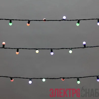 Гирлянда светодиодная "Мультишарики" 20м d15мм 200LED мульти (RG/RB) 11Вт 230В IP44 мигание провод зел. Neon-Night 303-609