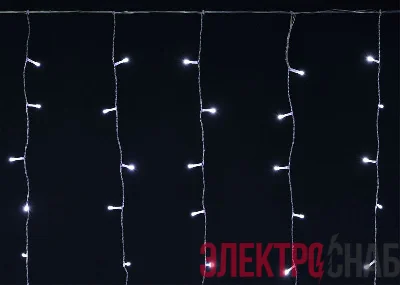 Гирлянда "Бахрома" 4.5х0.7м 200LED бел. IP44 провод прозр. 230В транзит IEK LGDU301-2-200-L3-T-S-44