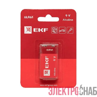 Элемент питания алкалиновый "крона" 6LR61 9В (блист.1шт) EKF 9V-BL1