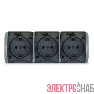 Розетка 3-м ОП Клио 16А IP54 с заземл. с прозр. крышкой сер. Universal К2235-Gr