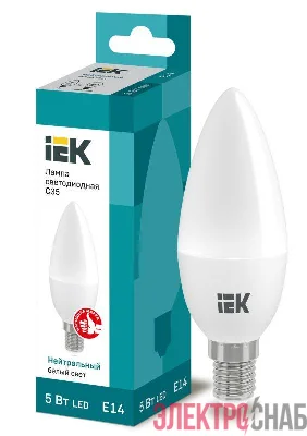 Лампа светодиодная Eco 5Вт C35 свеча 4000К нейтр. бел. E14 450лм 230-240В IEK LLE-C35-5-230-40-E14