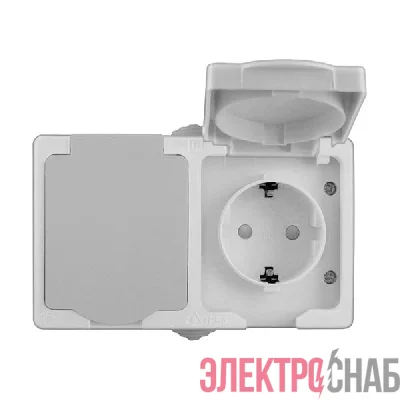 Розетка 2-м Аллегро горизонт. с заземл. защ. шторки с крышкой IP54 сер. UNIVersal 1272