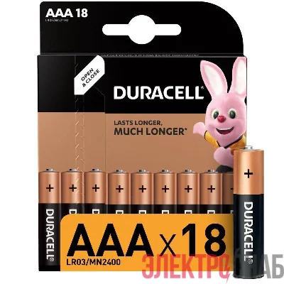 Элемент питания алкалиновый LR03-18BL BASIC (блист.18шт) Duracell Б0014449