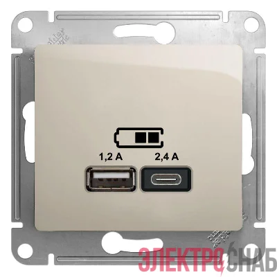 Розетка USB Glossa тип A+C 5В/2.4А 2х5В/1.2А механизм молочн. SE GSL000939