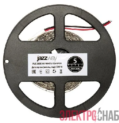 Лента светодиодная PLS 2835/120-12V 12Вт/м 6500К холод. бел. IP20 (уп.5м) JazzWay 2859051