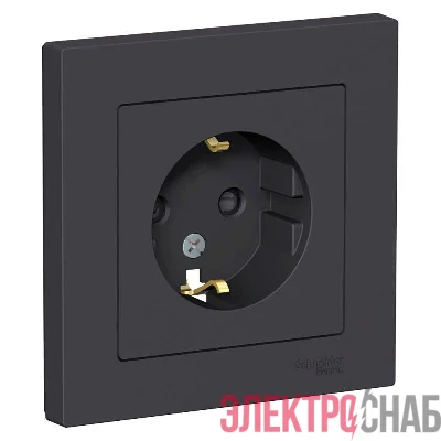 Розетка 1-м СП AtlasDesign 16А IP20 с заземл. защ. шторки в сборе карбон SE ATN001044