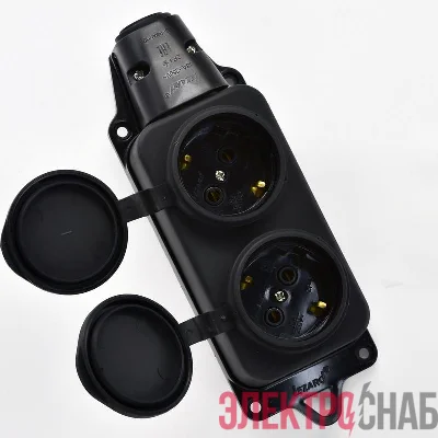 Колодка 2-м 16А IP44 2P+PE 220-240В с защ. крышками каучук LEZARD 106-0400-0110/110
