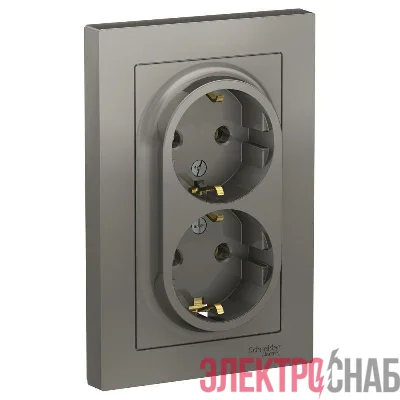 Розетка 2-м СП AtlasDesign 16А IP20 с заземл. в сборе сталь SE ATN000924