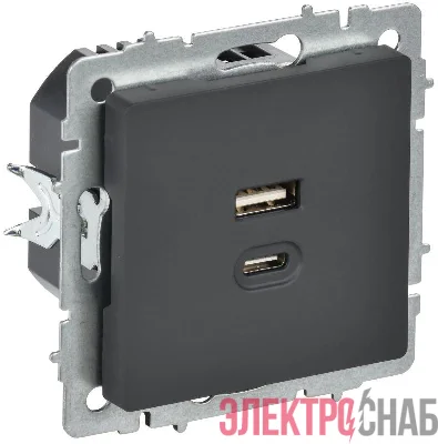 Розетка СП BRITE USB A+C 45Вт высокоск. заряд. РЮ11-2-БрГ графит IEK BR-U22-045-K53
