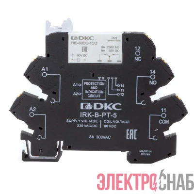 Реле интерфейсное 1CO ком. ток 6А AgSnO2 напряжение 230В AC/DC push-in клеммы DKC IRK-230UC-1CO-PT