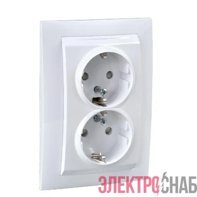 Розетка 2-м СП Unica защ. шторки с заземл. бел. SchE MGU23.067.18D