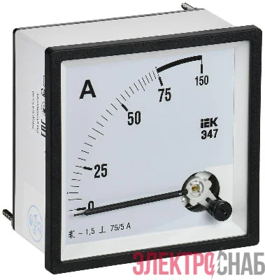 Амперметр Э47 75/5А класс точн. 1.5 96х96мм IEK IPA20-6-0075-E