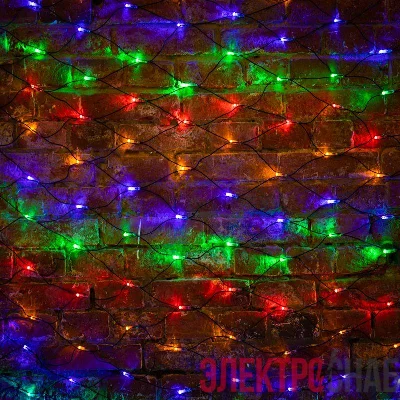 Гирлянда светодиодная "Сеть" 2х1.5м 288LED мультиколор 24Вт 220-240В IP65 провод ПВХ черн. Neon-Night 215-029