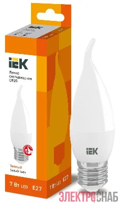 Лампа светодиодная ECO CB35 7Вт свеча на ветру 3000К E27 230В IEK LLE-CB35-7-230-30-E27