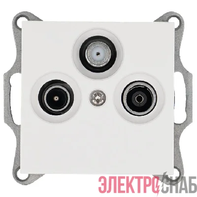 Розетка телевизионная проходная TV + FM + SAT 3-м Ф9.5мм механизм бел. глянцевый Jasmart G6207W