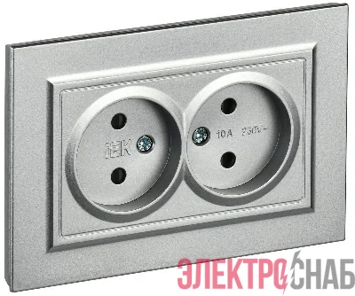 Розетка 2-м СП BRITE РСш12-2-БрА 10А в сборе без заземл. защ. шторки алюм. IEK BR-R23-10-K47-F