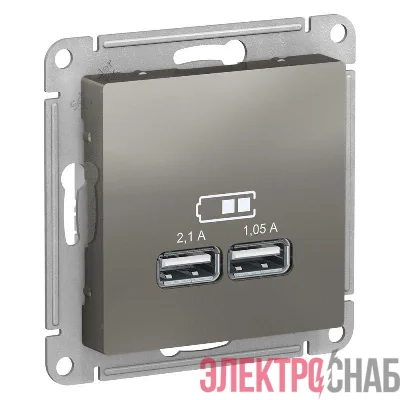 Розетка USB AtlasDesign тип A+A 5В 1х2.1А 2х1.05А механизм сталь SE ATN000933