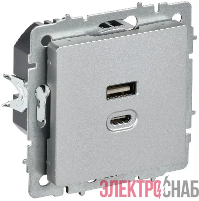 Розетка СП BRITE USB A+C 45Вт высокоск. заряд. РЮ11-2-БрА алюм. IEK BR-U22-045-K47