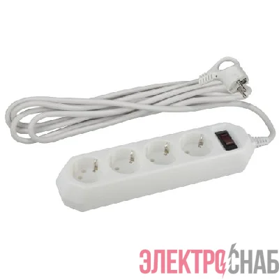 Удлинитель с сетевым фильтром 4х1.5м с заземл. 10А IP20 USF-M-4es-1.5m-W ПВС 3х0.75 с выкл. бел. Эра Б0019741