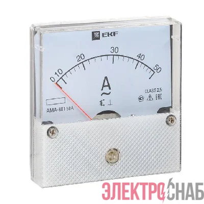 Амперметр аналоговый AM-A801 на панель 80х80 кругл. вырез 50А прям. подкл. EKF am-a801-50/ama-801-50