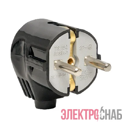 Вилка угловая 16А 250В усиленная с заземл. черн. PROxima EKF AVY16-30-r