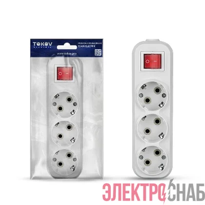 Колодка удлинителя 3-м 16А с заземл. с выкл. АБС-пластик бел. TOKOV ELECTRIC TKE-C01-KU3-ZV