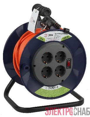 Удлинитель на пластик. катушке 4х20м с заземл. 6А IP20 RPx-4es-3х0.75-20m ПВС 3х0.75 Эра Б0046845