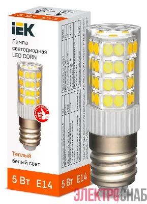 Лампа светодиодная CORN 5Вт капсула 3000К E14 230В керамика IEK LLE-CORN-5-230-30-E14