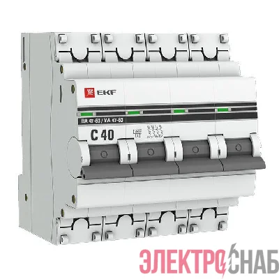 Выключатель автоматический модульный 4п C 40А 4.5кА ВА 47-63 PROxima EKF mcb4763-4-40C-pro