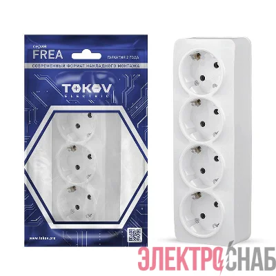 Розетка 4-м ОП Frea 16А IP20 250В с заземл. АБС-пластик бел. TOKOV ELECTRIC TKE-FR-R4Z-C01