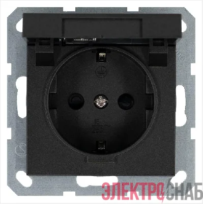 Розетка 1-м Shuko 16А IP20 с заземл. защ. шторки с крышкой механизм антрацит Jasmart G5505B