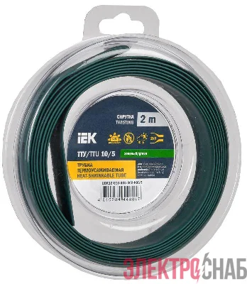 Трубка термоусадочная ТТУ нг-LS 10/5 зел. (уп.2м) IEK UDR12-010-005-002-K06-T