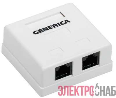Розетка компьютерная 2-м ОП RJ45 кат.5E UTP GENERICA CS2-1C5EU-22-G
