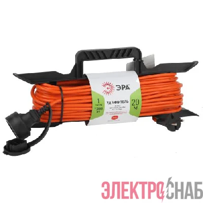 Удлинитель-шнур на рамке 1х20м без заземл. 6А IP20 UFx-1-2х0.75-20m ПВС 2х0.75 Эра Б0046821