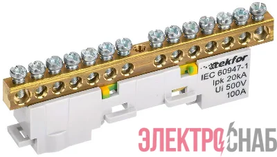 Шина TEKFOR PE "земля" неизол. на универс. держ. 6х9-14-Ж IEK TF-NN10-14-DL-K05