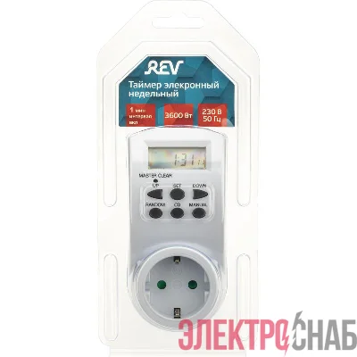 Таймер недельный электронный с заземл. 1.8кВт бел. REV 66989 6