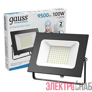 Прожектор светодиодный Elementary 100Вт 6500К IP65 9500лм 170-264В ДО черн. GAUSS 613100100