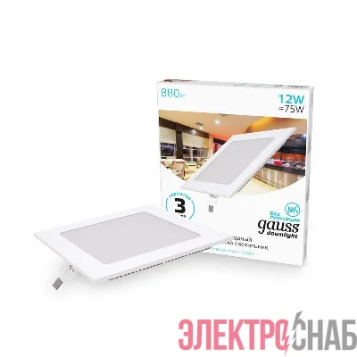 Светильник светодиодный Slim 12Вт 4000К IP20 880лм 220-240В ДВО квадрат бел. GAUSS 940111212