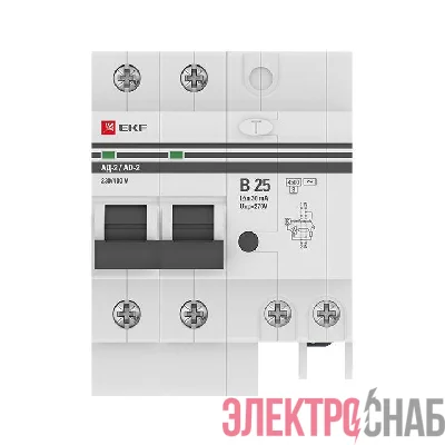 Выключатель автоматический дифференциального тока В 25А 30мА тип AC 4.5кА АД-2 (электрон.) защита 270В PROxima EKF DA2-25B-30-pro