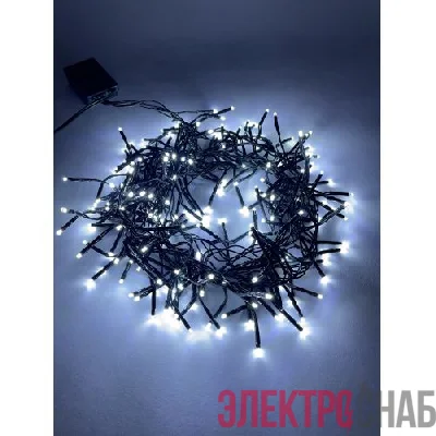 Гирлянда светодиодная "Нить Мишура" 2м 200LED 220В IP20 зел. провод хол. свет ЭРА Б0047969