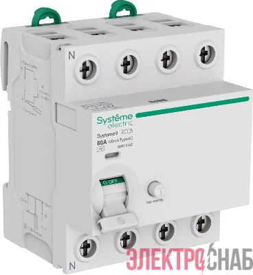 Выключатель дифференциального тока 4п 80А 100мА тип AC Systeme9 400В SE S9R13480