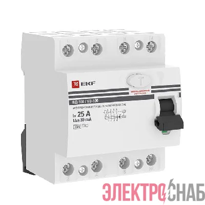 Выключатель дифференциального тока (УЗО) 4п 25А 30мА тип AC ВД-100 (электромех.) PROxima EKF elcb-4-25-30-em-pro