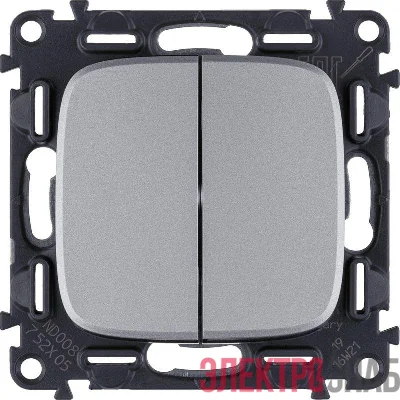 Выключатель 2-кл. СП Valena Allure 10А IP20 250В с лицев. панелью безвинтов. зажимы механизм алюм. Leg 752905